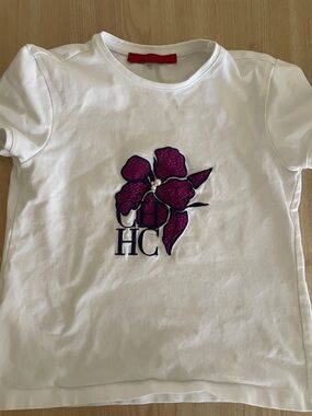 Carolina Herrera White Tee with Magenta Flower Appliqué